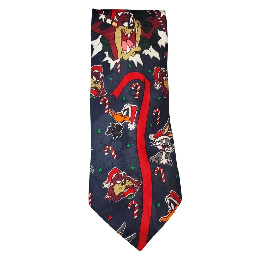 Vintage Looney Tunes Christmas Tie 90s Taz Bugs Bunny Daffy Duck Holiday Necktie